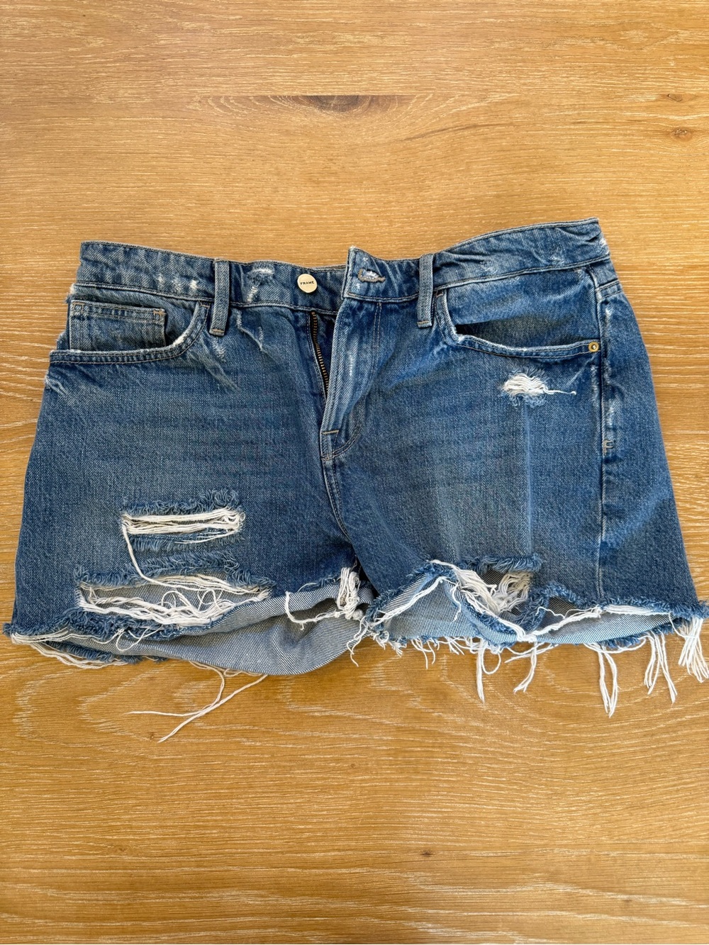 Frame Denim Distressed Blue Jean Shorts